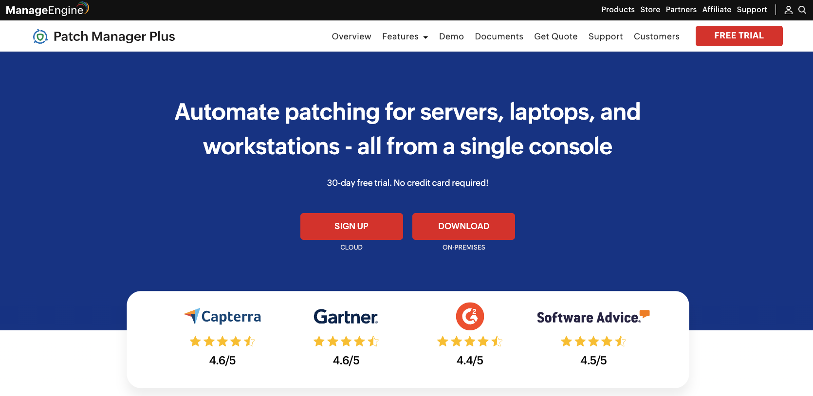ManageEngine Patch Manager home page ManageEngine Patch Manager home page