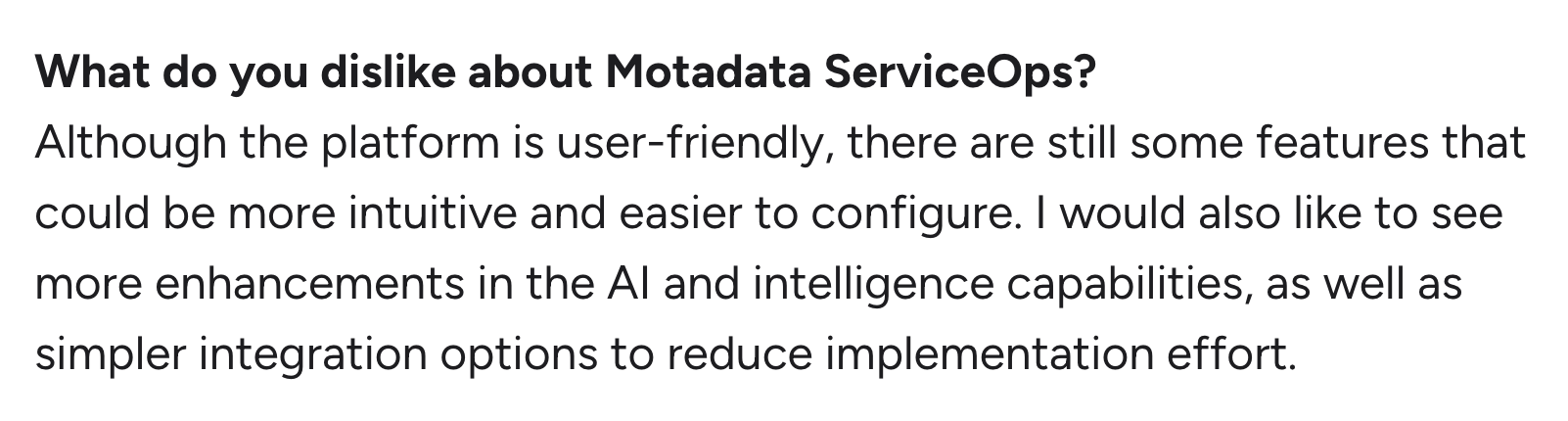 Motadata alternatives comment on g2 A screenshot of Motadata user review on G2