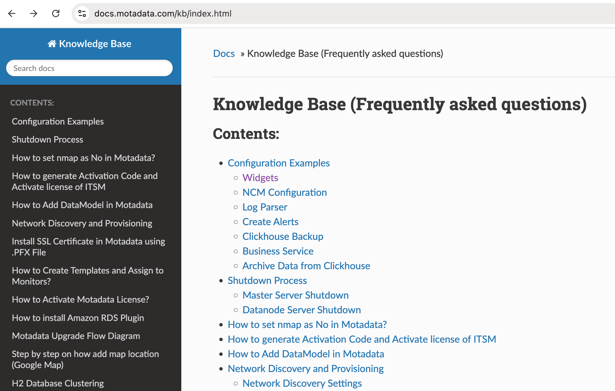 Motadata knowledge base A screenshot from Motadata's knowledge base