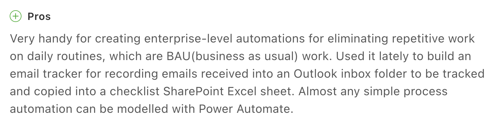 Power Automate G2 review A screenshot of Power Automate G2 review
