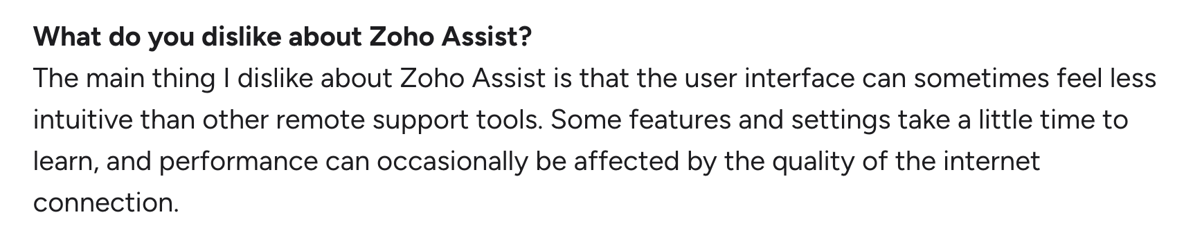 A screenshot of G2 review about Zoho Assist