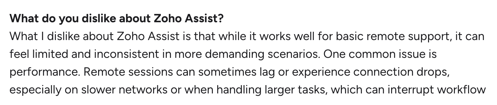 A screenshot of G2 review about Zoho Assist