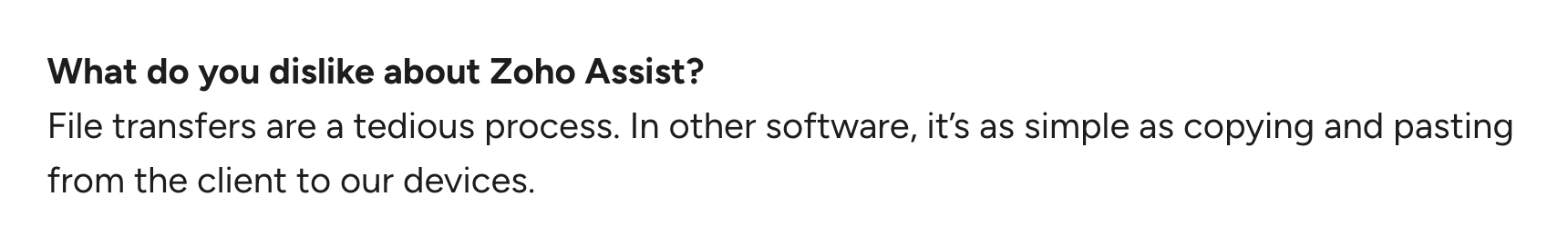 A screenshot of G2 review about Zoho Assist