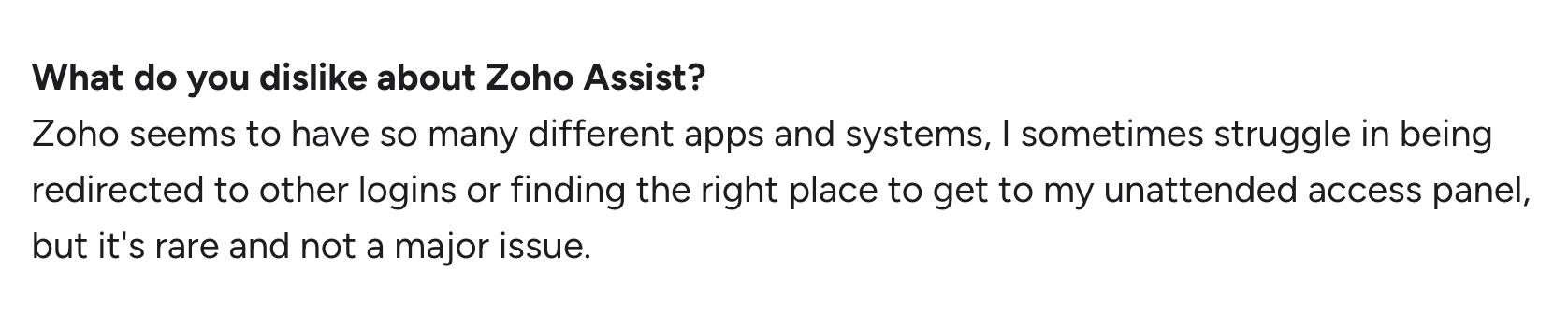 A screenshot of G2 review about Zoho Assist