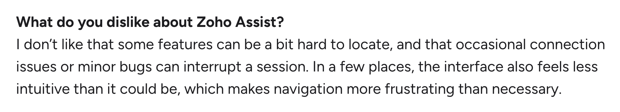 A screenshot of G2 review about Zoho Assist