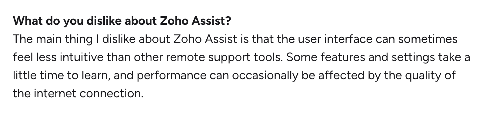 A screenshot of G2 review about Zoho Assist
