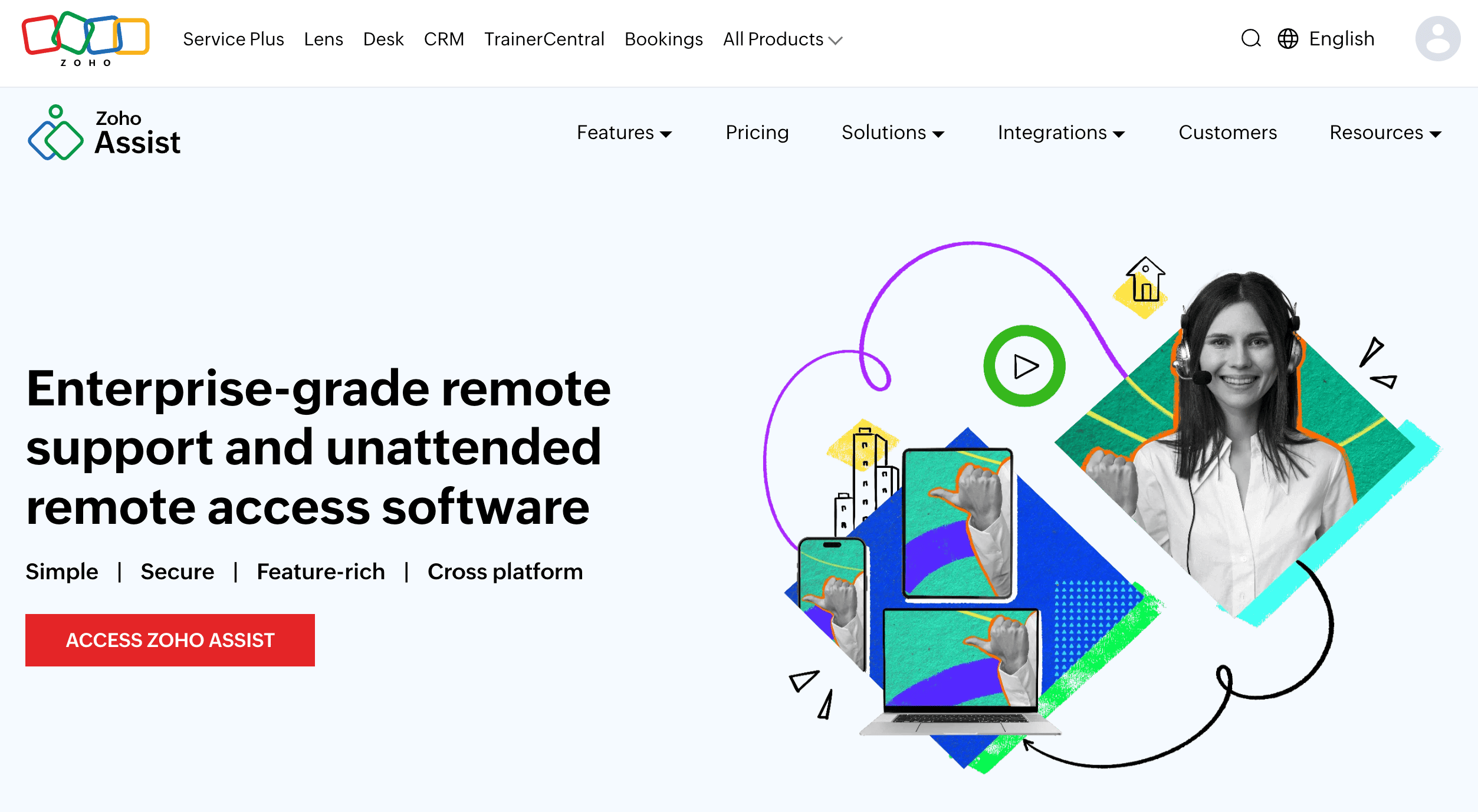 A screenshot of Zoho Assist home page